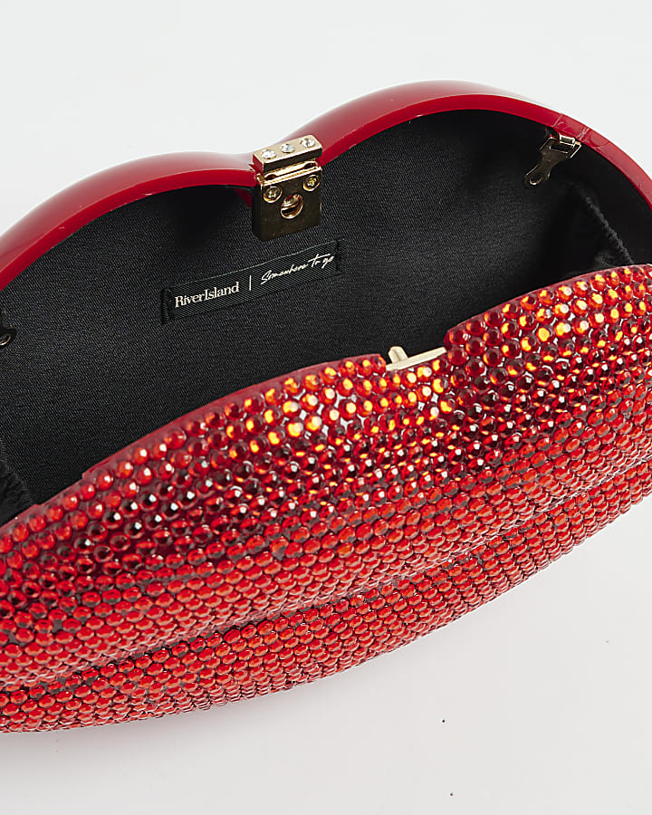 Red Diamante Lips Clutch Bag