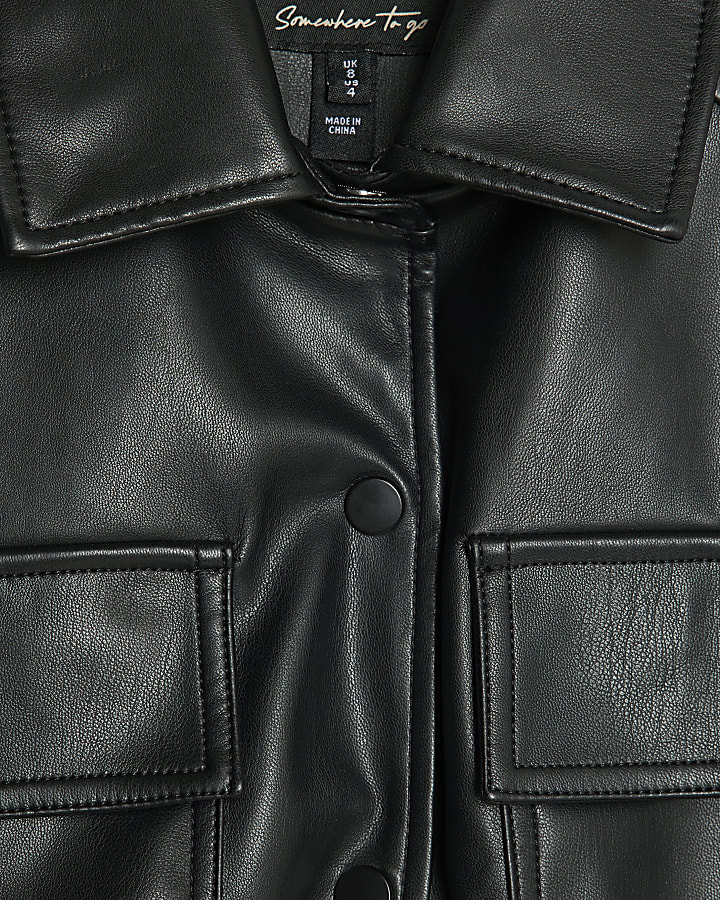 Black Faux Leather Belted Sleeveless Top