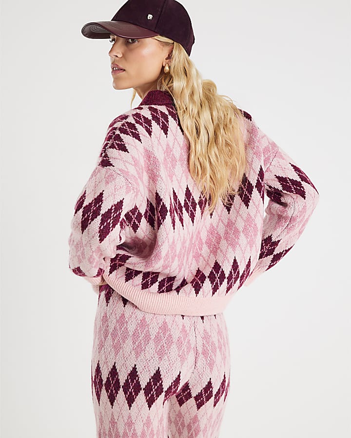 Pink Argyle Knit Jumper