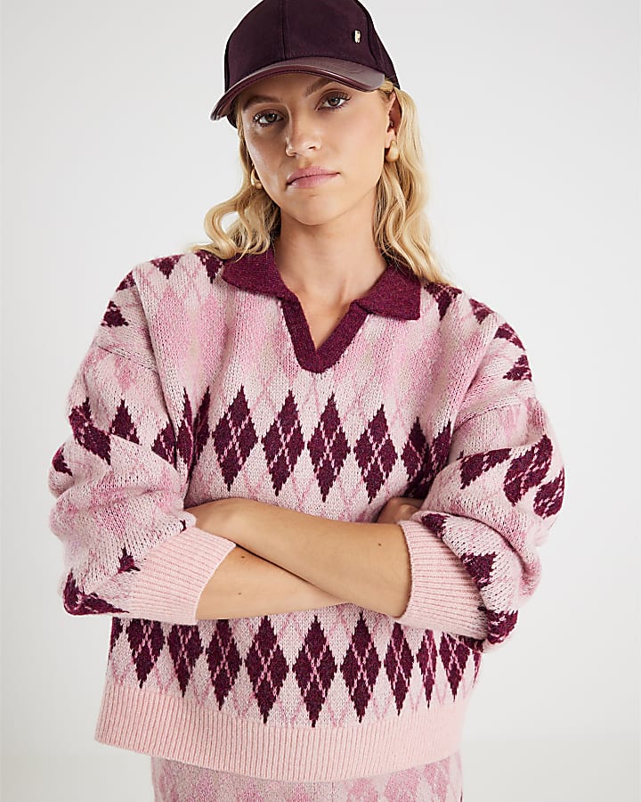 Pink Argyle Knit Jumper