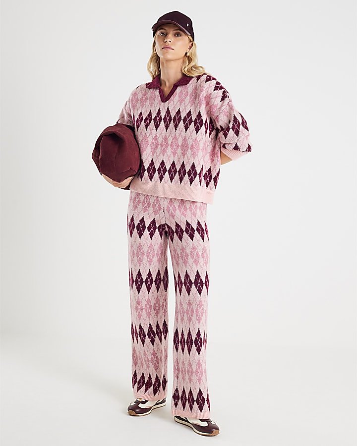 Pink Argyle Knit Jumper