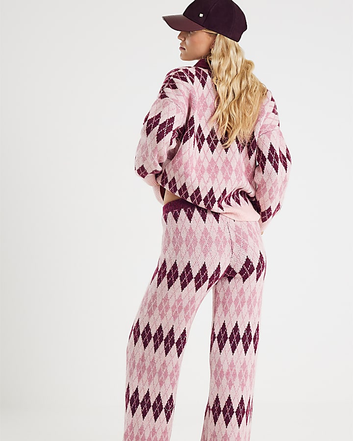 Pink Argyle Knit Trousers