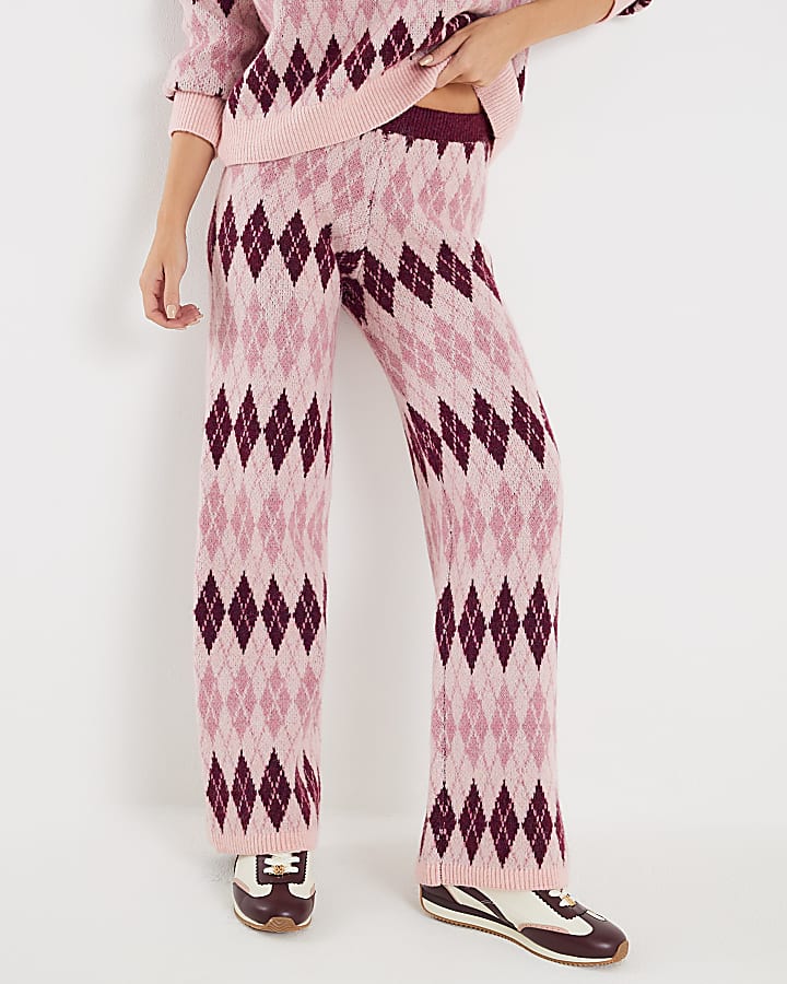 Pink Argyle Knit Trousers