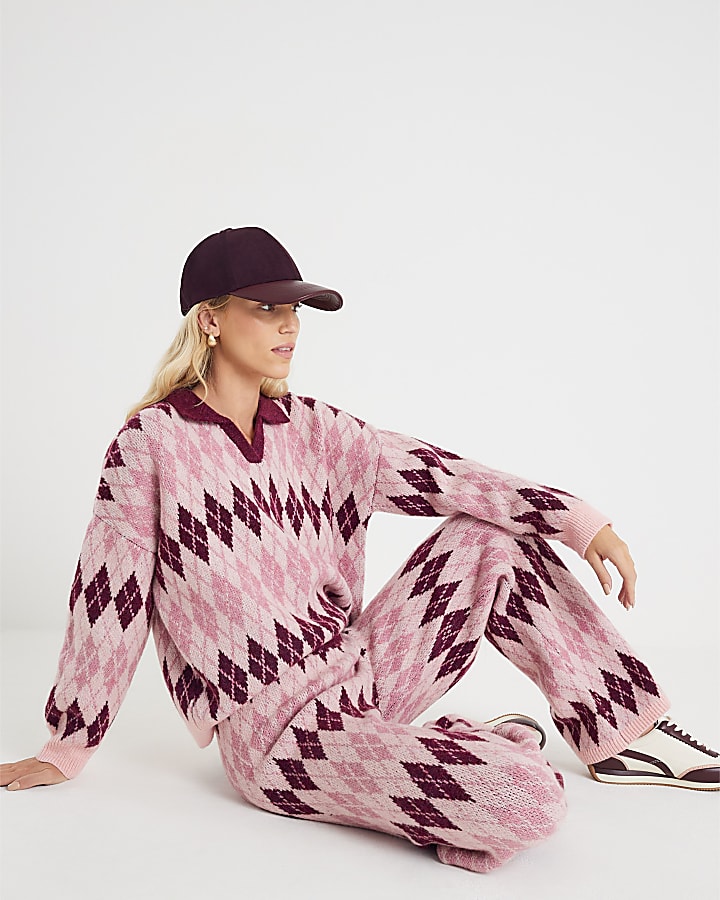 Pink Argyle Knit Trousers