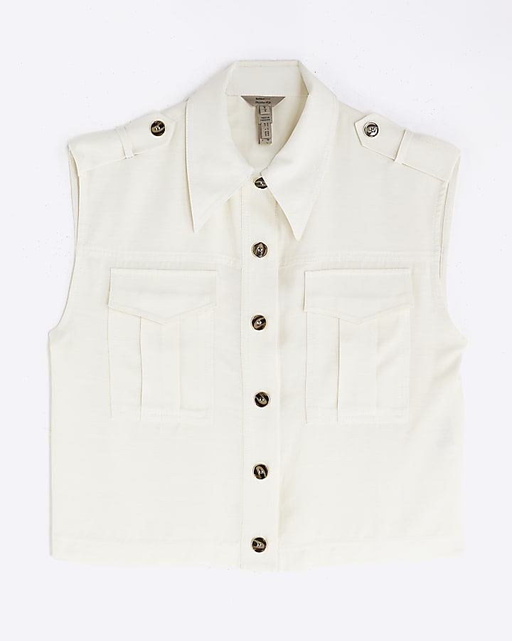 White Pocket Utility Sleeveless Shirt