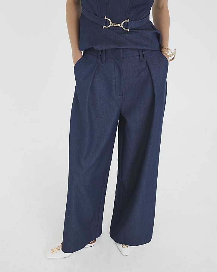 Blue Denim High Waisted Wide Leg Trousers
