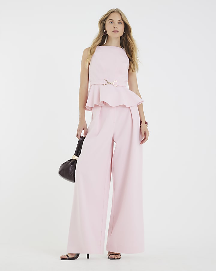 Pink High Waisted Wide Leg Trousers