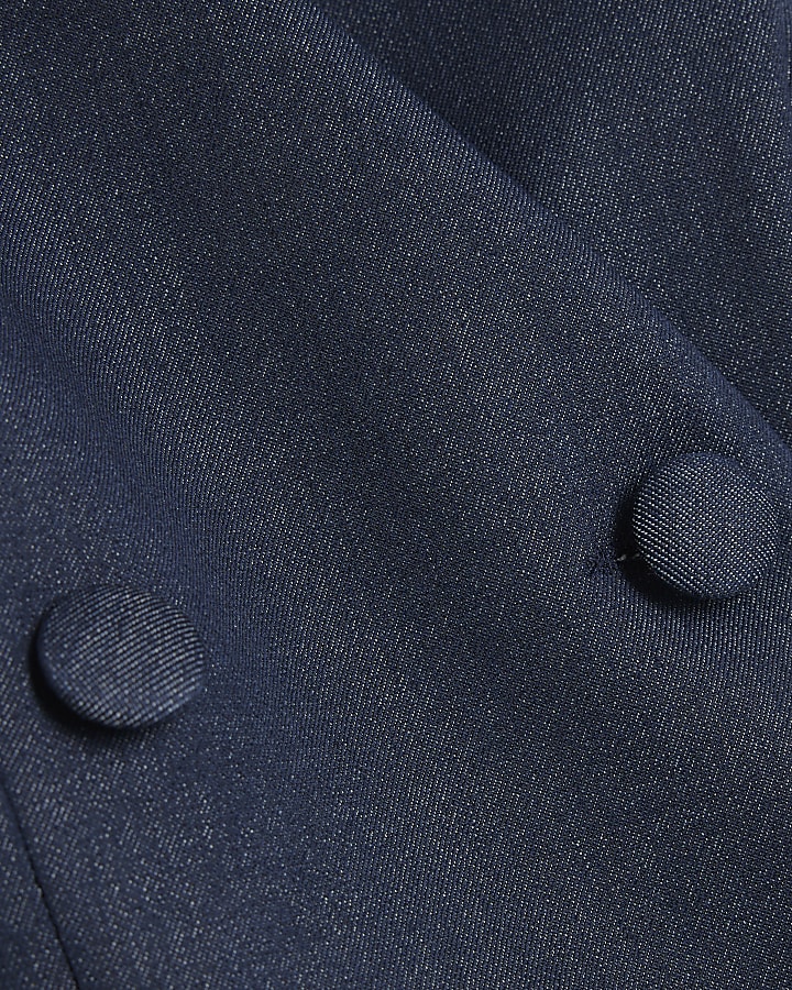 Blue Denim Pleated Belted Waistcoat