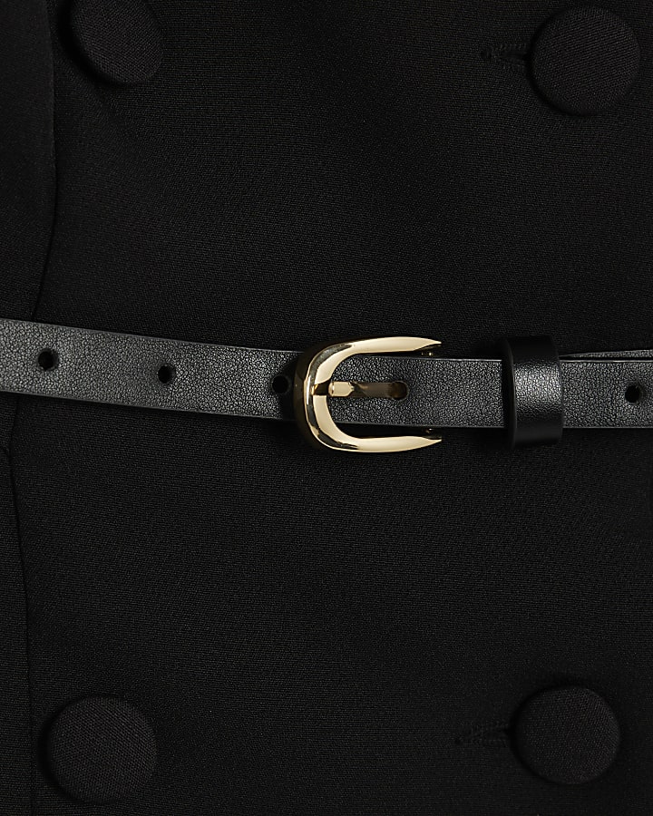 Black Pleated Hem Belted Waistcoat