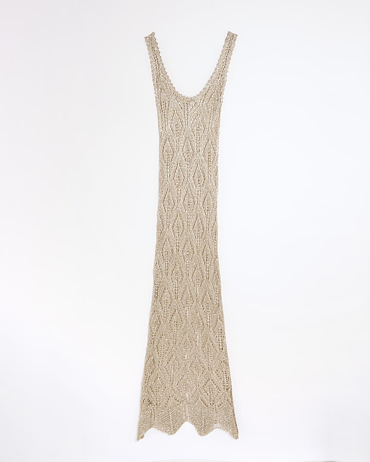 Gold Metallic Knit Maxi Dress