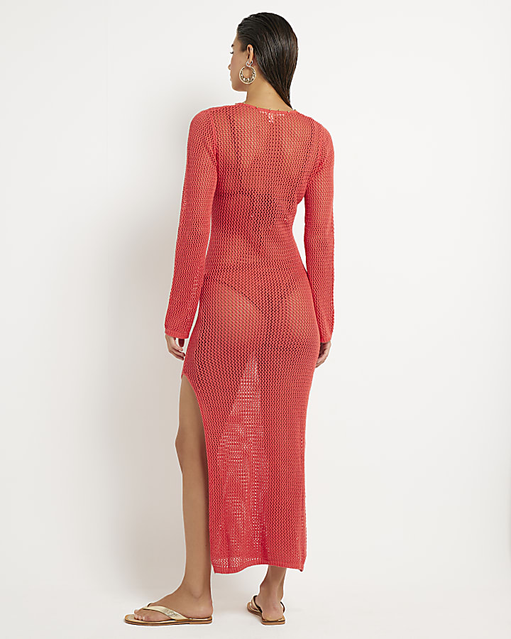 Red Knit Maxi Beach Dress