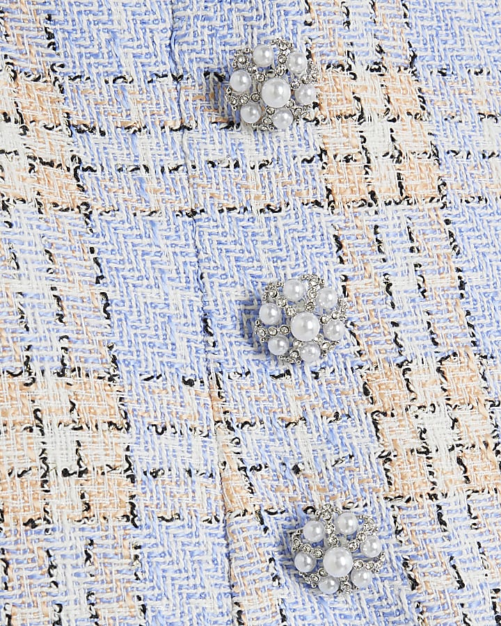 Multi Colour Check Boucle Collared Mini Dress