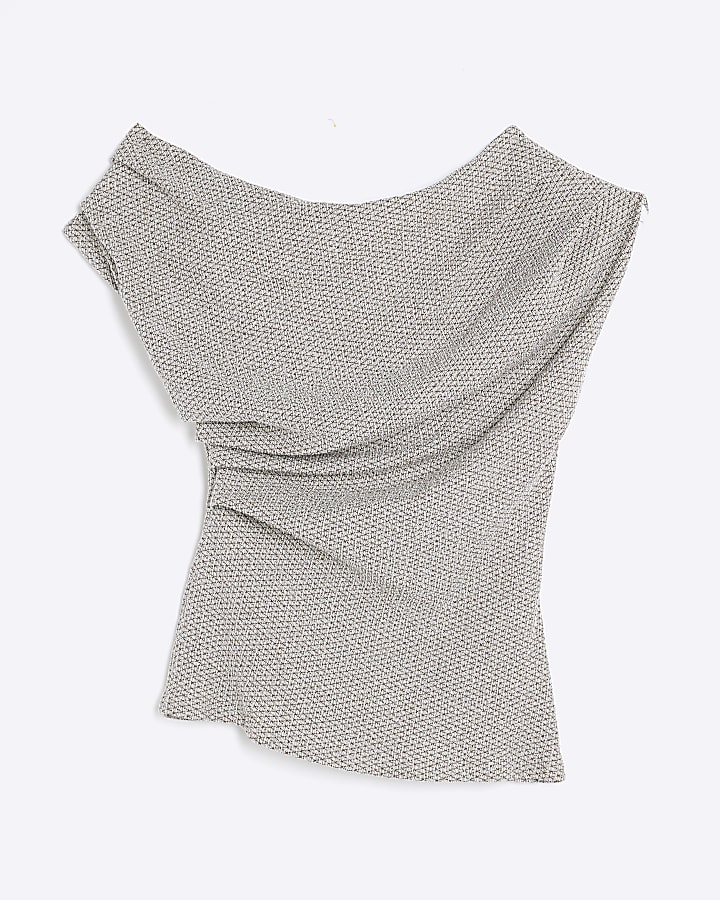 White Off Shoulder Draped Textured Top