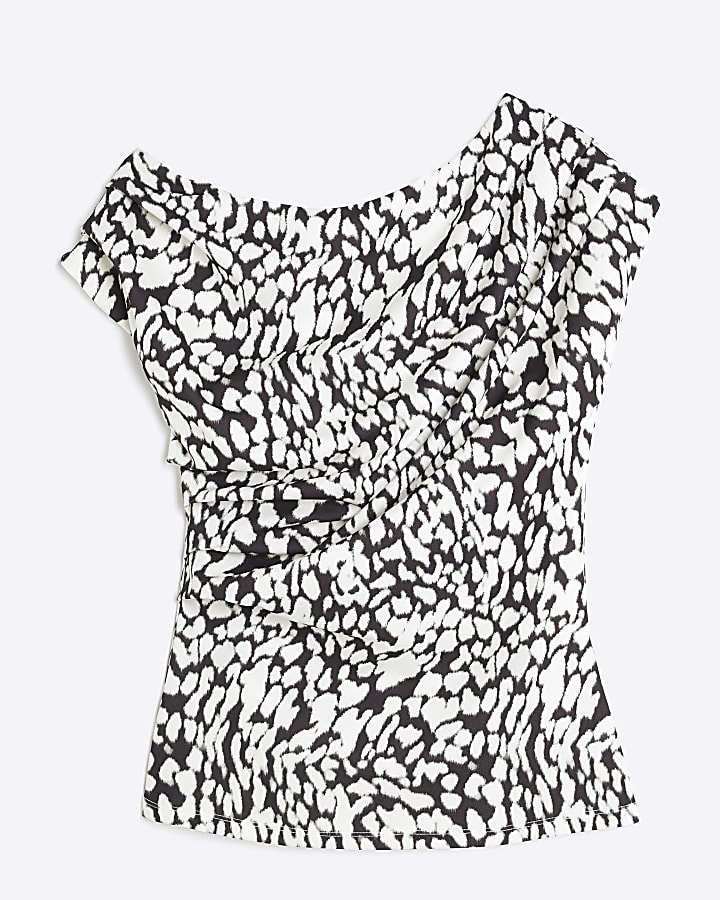 White Spot Print Short Sleeve Drape Top