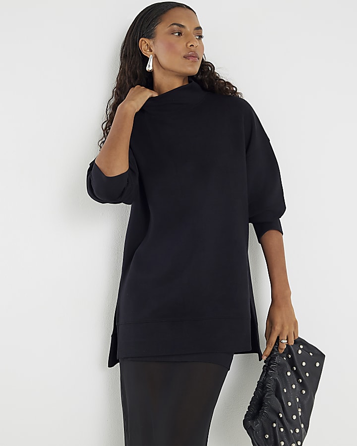 Black Premium High Neck Tunic Top