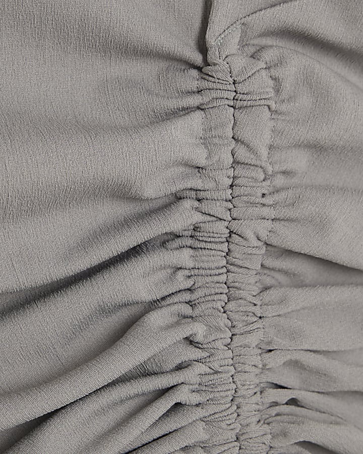 Grey Sleeveless Ruched Tie Detail Top