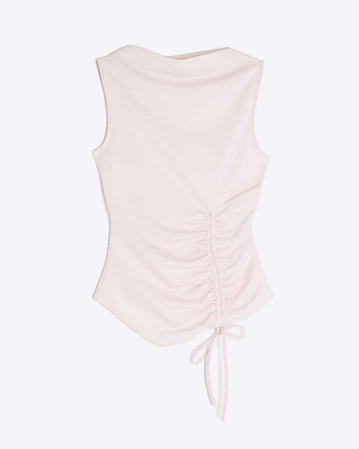 Pink Sleeveless Ruched Tie Detail Top