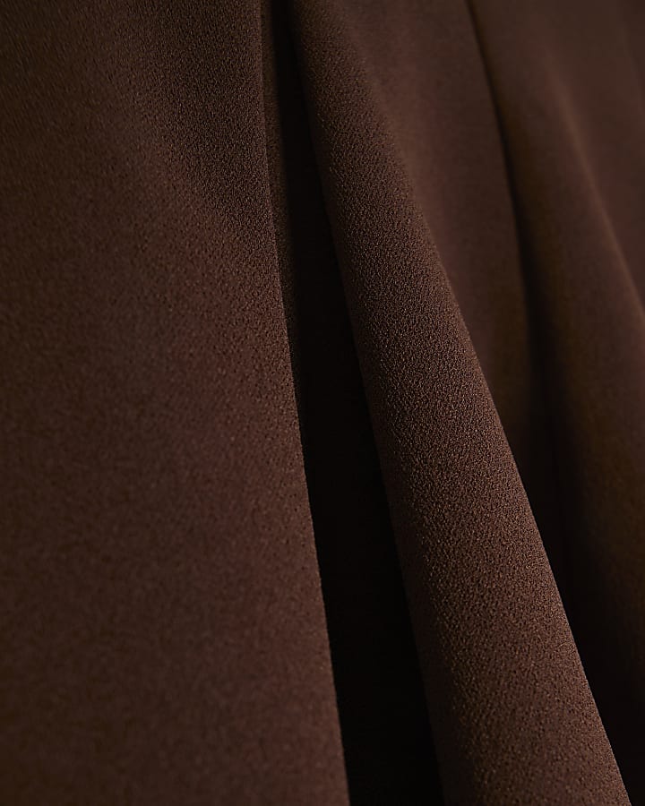 Brown Sleeveless Peplum Plunge Top