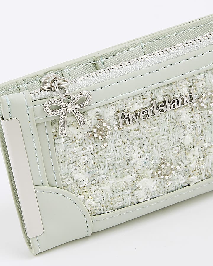 Green Embellished Boucle Mini Purse
