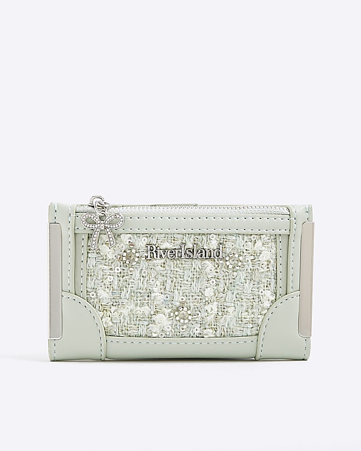 Green Embellished Boucle Mini Purse