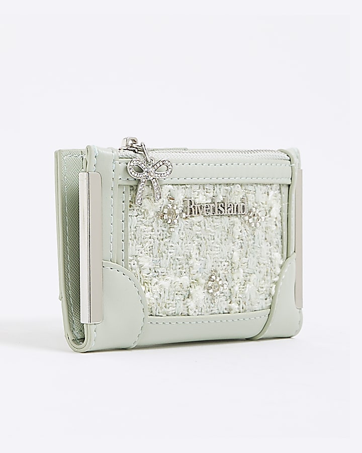 Green Embellished Boucle Mini Purse