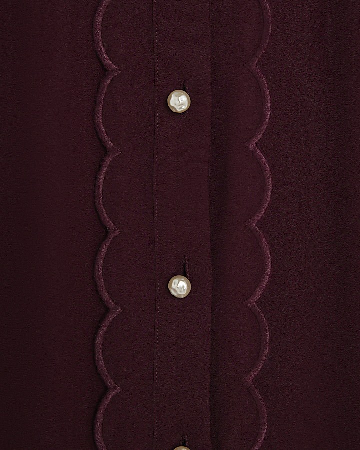 Red Scallop Trim Chiffon Shirt