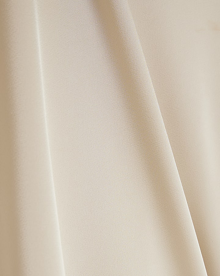 Beige Satin Short Sleeve Turn Up Cuff T-shirt