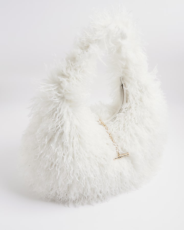 Cream Faux Fur Shoulder Bag