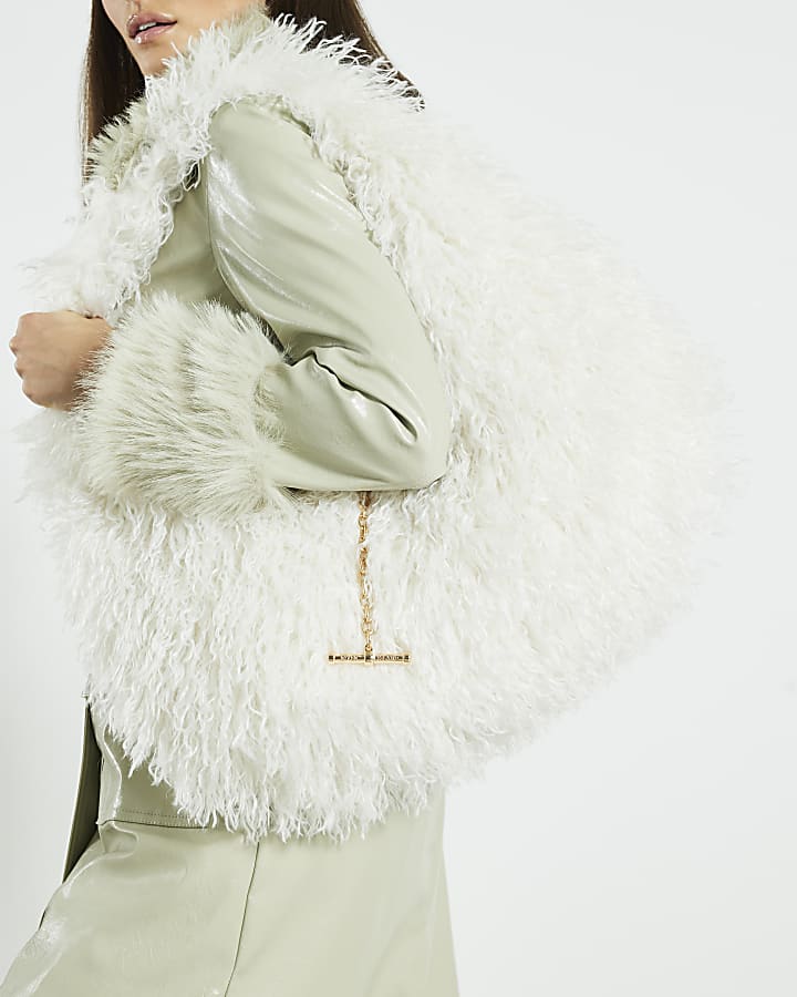 Cream Faux Fur Shoulder Bag