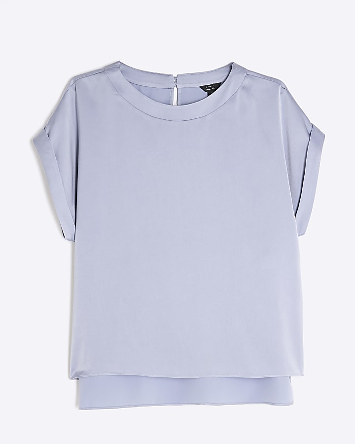 Blue Satin Turn Back Cuff T-Shirt