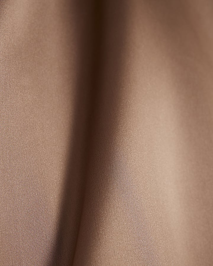 Brown Satin Turn Back Cuff T-Shirt