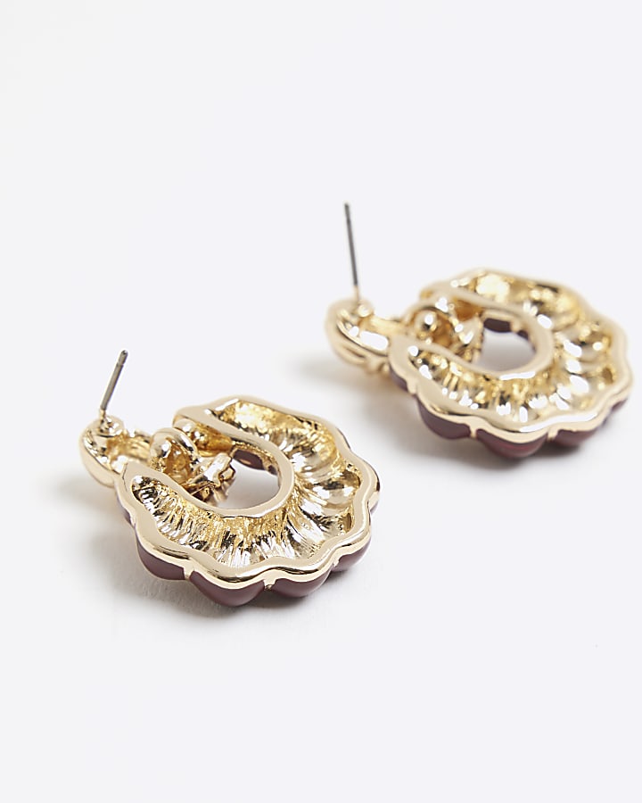 Red Ridged Drop Earrings