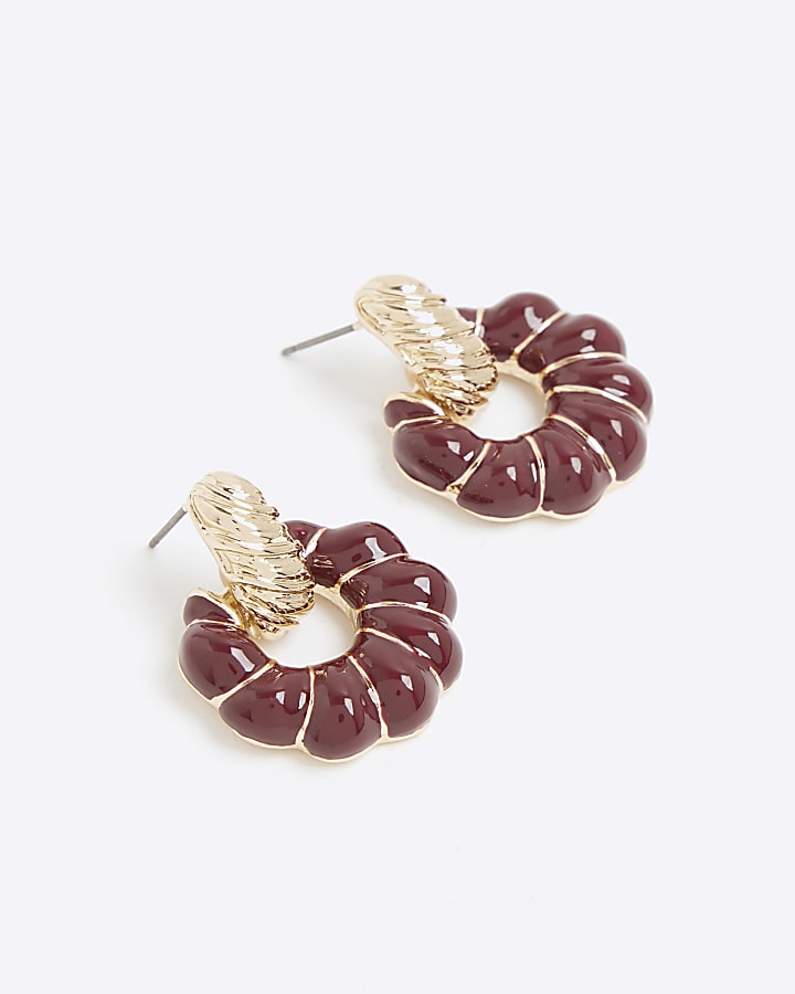 Red Ridged Drop Earrings