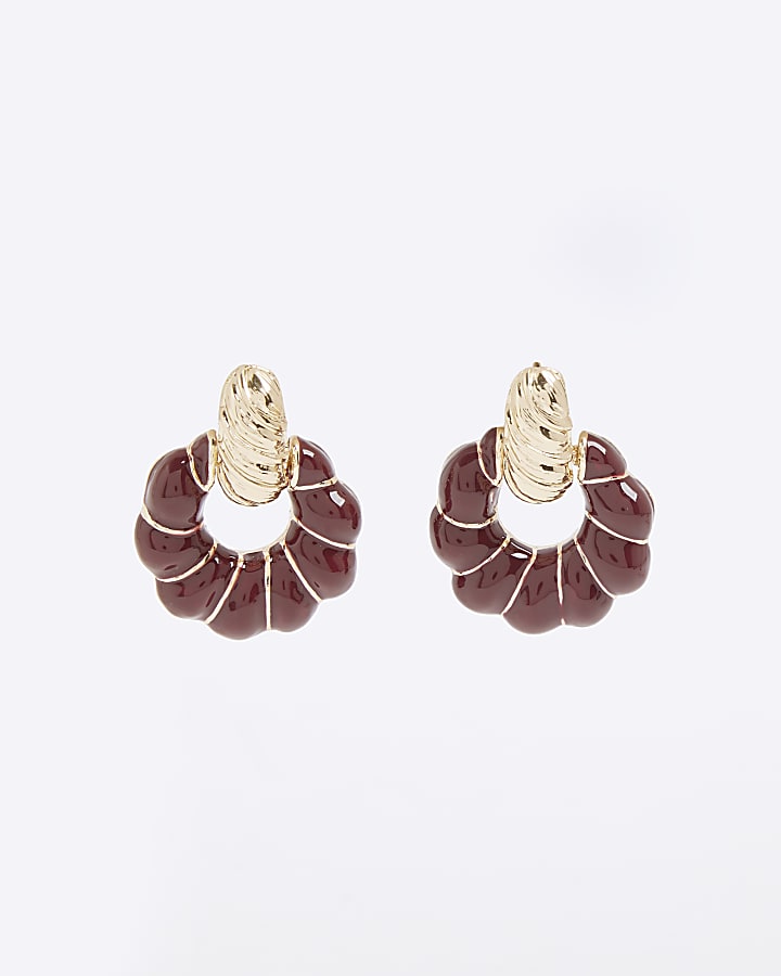 Red Ridged Drop Earrings
