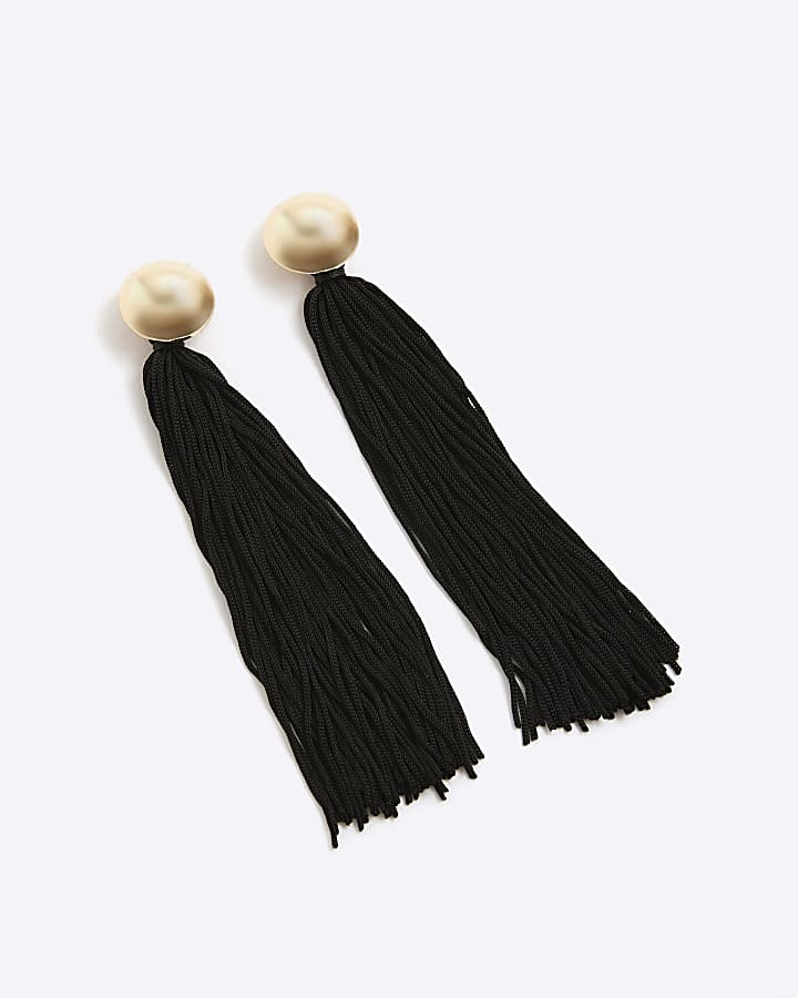 Black fringed drop earrings
