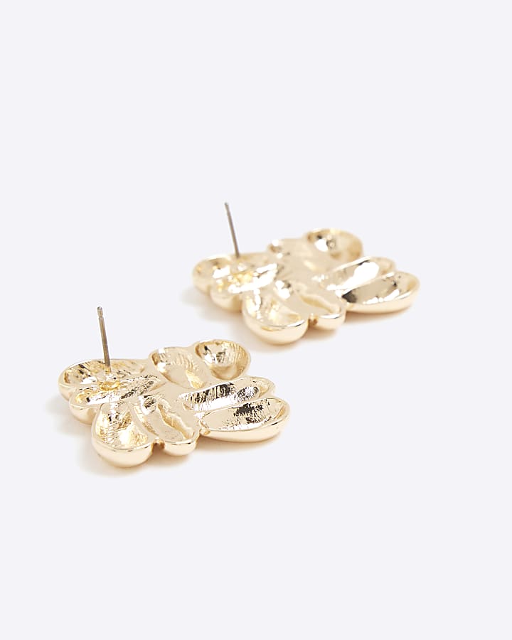 Gold Bubble Textured Square Stud Earrings