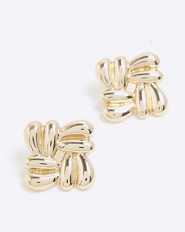 Gold Bubble Textured Square Stud Earrings