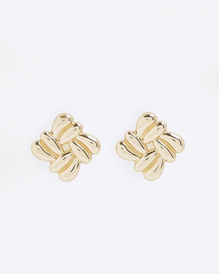 Gold Bubble Textured Square Stud Earrings