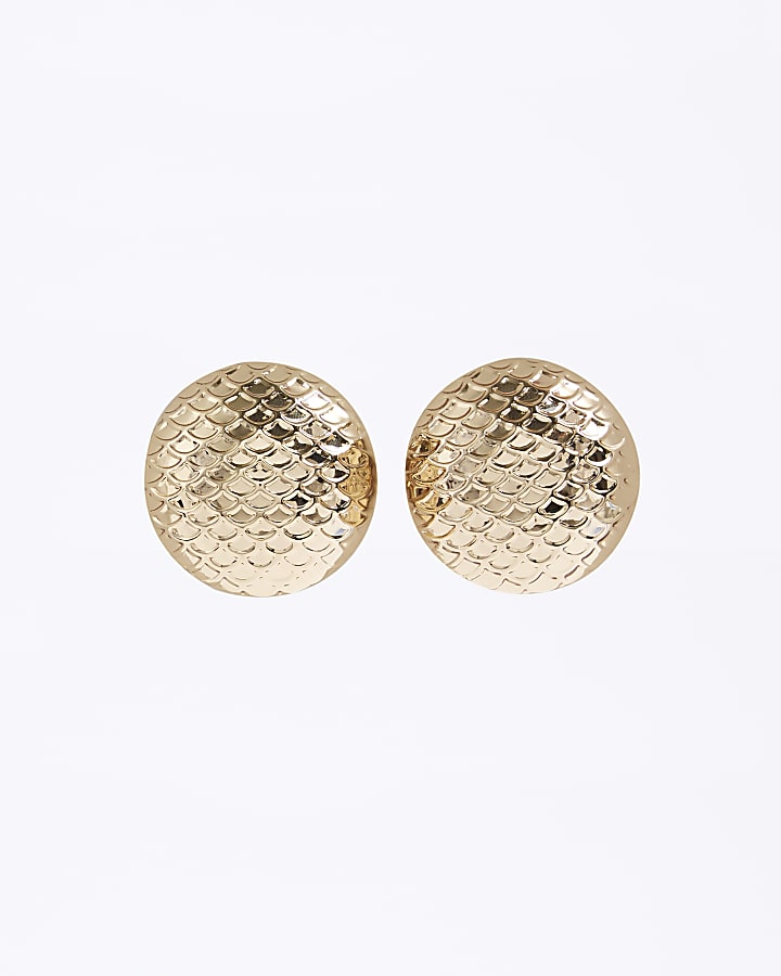 Gold Textured Dome Stud Earrings