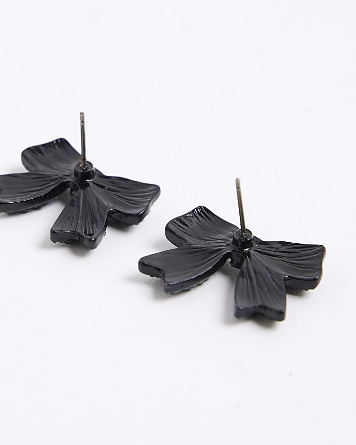Black diamante Bow Stud earrings
