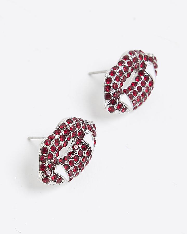 Red diamante vampire Lip earrings