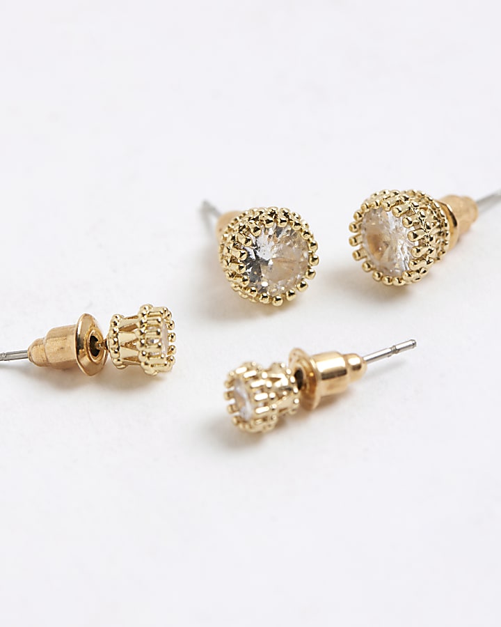 Gold 2 Pack Diamante Stud Earrings
