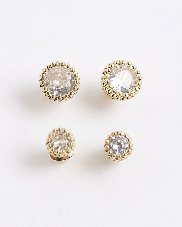 Gold 2 Pack Diamante Stud Earrings