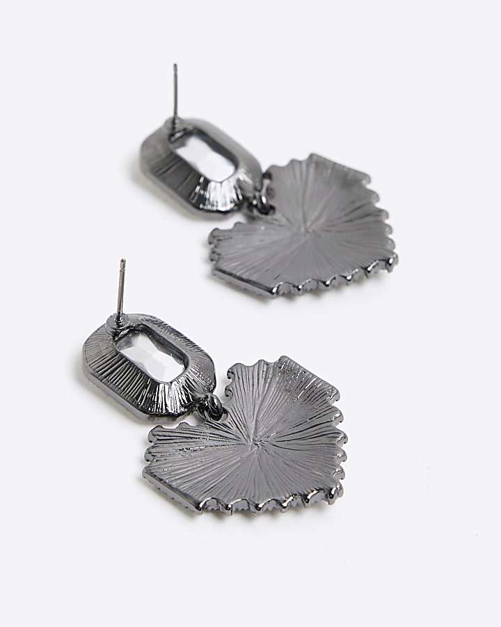 Silver Gunmetal Heart Drop Earrings