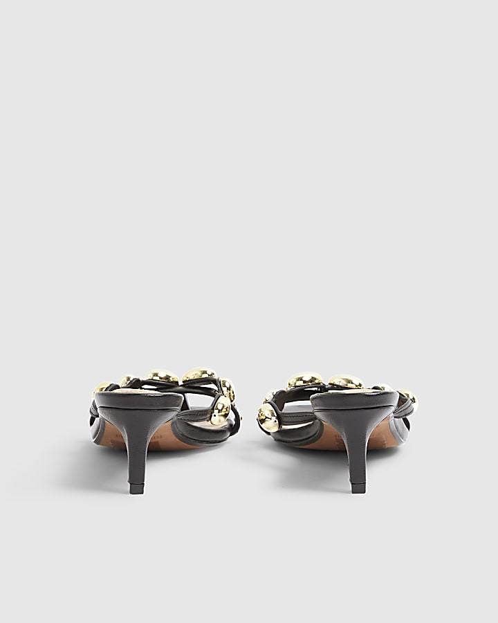 Black Studded Skinny Heeled Sandals