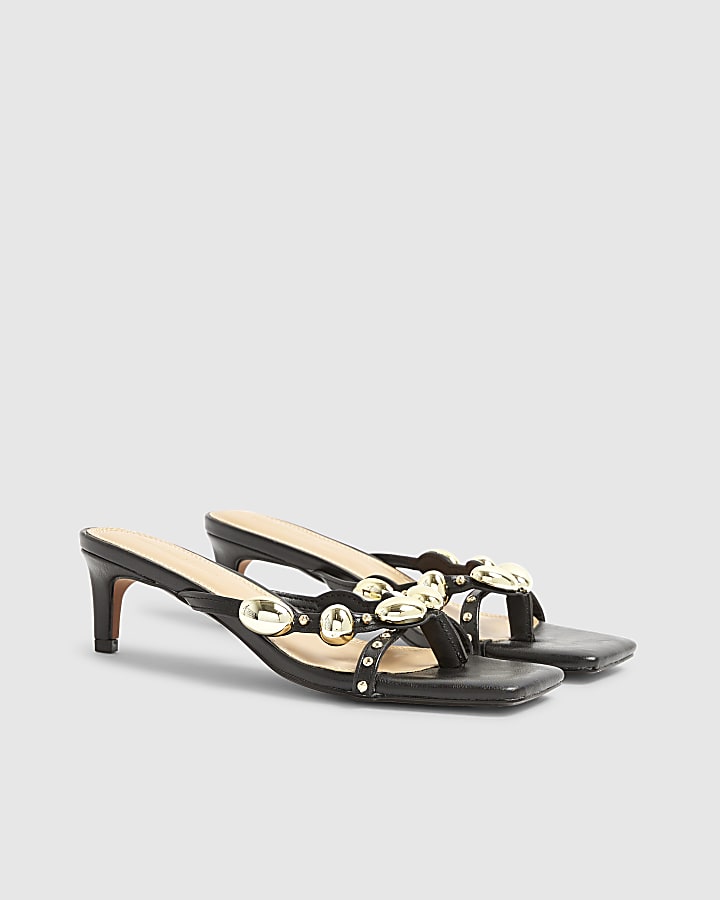 Black Studded Skinny Heeled Sandals