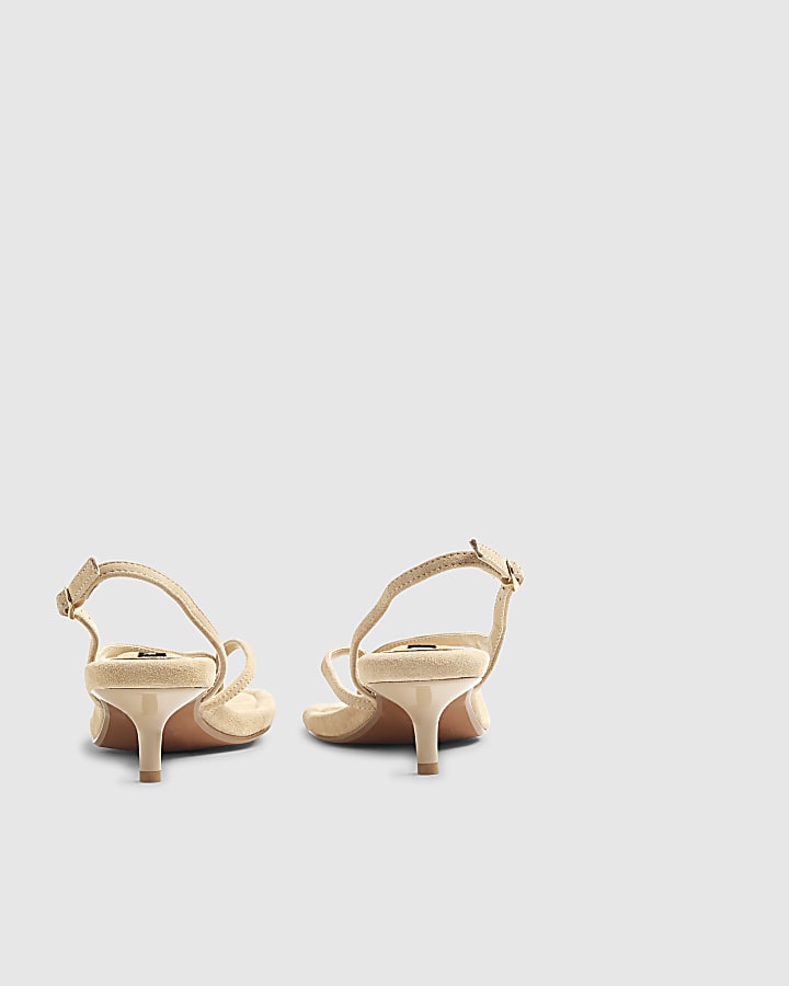 Beige Suede Toe Thong Heeled Sandals