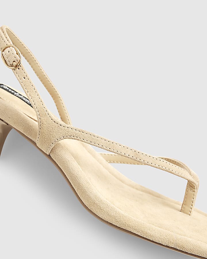Beige Suede Toe Thong Heeled Sandals