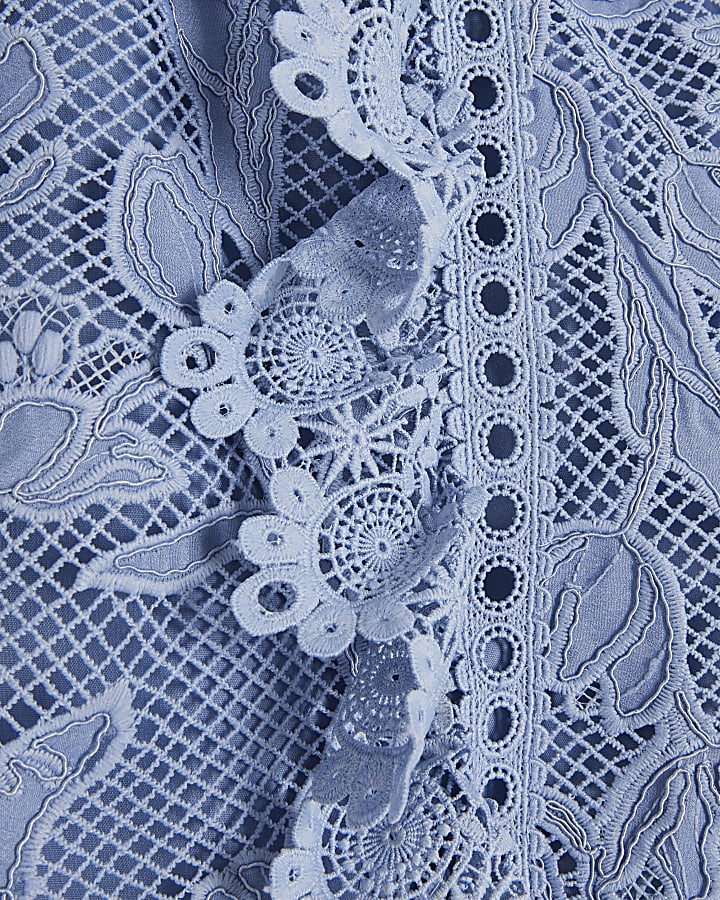 Blue Lace Embroidered Shorts
