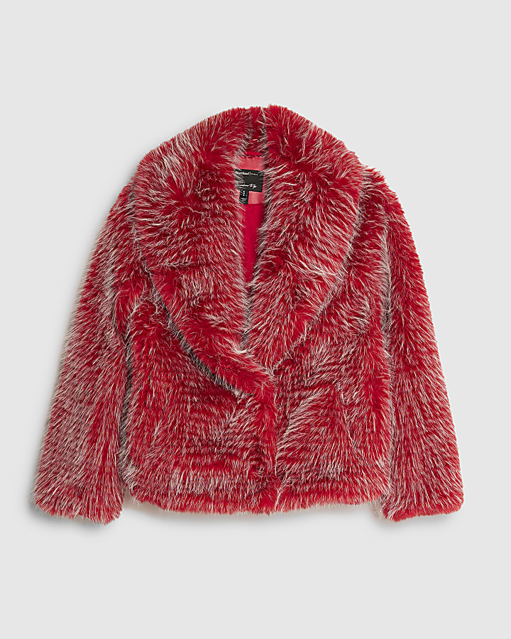 Red Collared Faux Fur coat